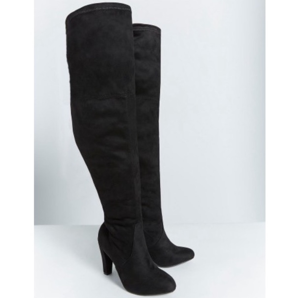 Black Faux Suede Over the Knee Heeled Boots